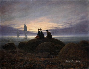 カスパー・ダヴィッド・フリードリヒ Painting - ムーンライズ・バイ・ザ・シー 1822 ロマンティック カスパール・ダーヴィト・フリードリヒ